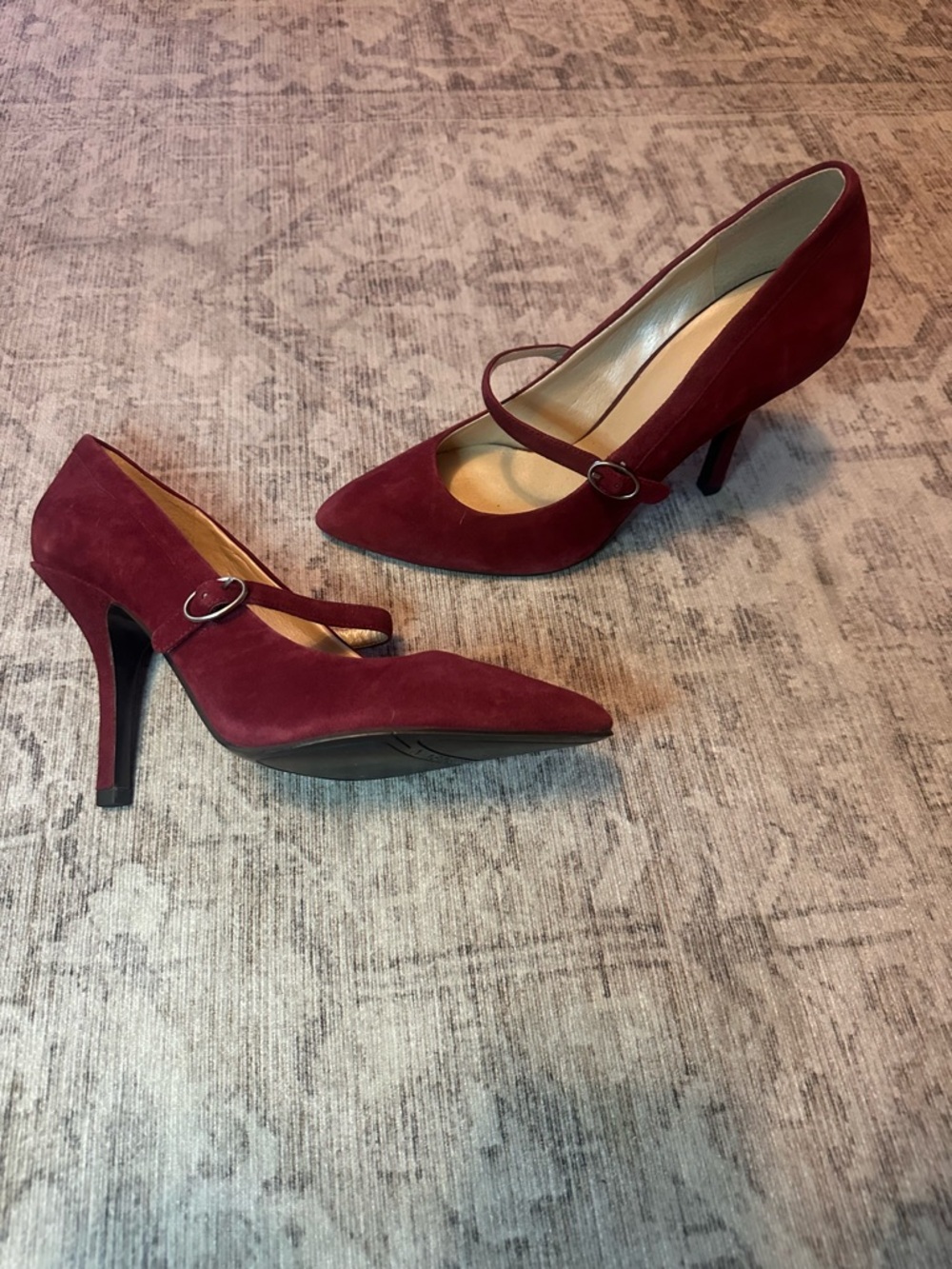 Nine West Burgundy Suede Mary Jane Stiletto Pumps